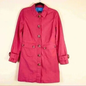 GAP Pink w/ Floral Lining Barbie “60’s”Button Down Trench Jacket Coat Size S